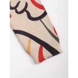 Plus Size - Plus Size - Plus Size Sweater with a Graffiti Style Featuring a Colorful Line Art of a Human Face, a Casual Round-Neck Long-Sleeve Top, Women'S Plus-Size Clothing.