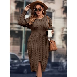 Plus Size - Elegant Plus Size Women'S Bodycon Dress - Fabric, Long Sleeve, Crew Neck, Slim Fit, Solid Color, Perfect for Spring/Summer, Ideal for Halloween, Christmas, Valentine'S Day Gifts, Casual Wear Dress|Slim Fit Dress| Construction, Plus Size Dress