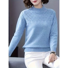 [Plus Size Viscose Sweater] Elegant Women's Plus Size Viscose Sweater | Crew Neck Pullover, Solid Color Knit Fabric, Medium Stretch, All Seasons, Thin Fleece Top, Extra Large