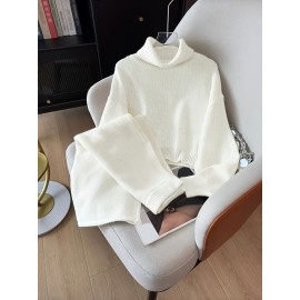 White Plus Size Cozy Sweater and Skirt Set - Soft, Ribbed, Long Sleeve Top with High-Waisted, Flowy Skirt - Perfect for Winter, All-Season Comfort, Winter Clothing | Ribbed Skirt | Construction, Sweater Set