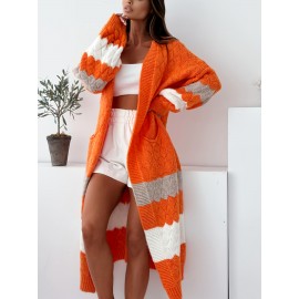 Women'S Elegant Striped Cardigan - Fashionable Off-the-Shoulder Long Sleeve, Deep V-Neck, Large Size, Spring/Fall, Pocket, Casual Wear|Vneck Cardigan|Stretchy Fabric