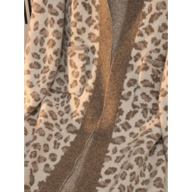 Plus Size - Women'S Leopard Print Cardigan - Cozy Mid-Length Open Front with Pockets, Oversized Fit for Fall/Winter, Warm & Stylish for Casual or Commuting, Cozy Clothing | Leopard Print Cardigan | Construction, Leopard Print Cardigan