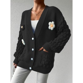 [Fresh Cardigan] Plus Size Women's Loose Cardigan | Sweet and Fresh Style, Floral Decoration, Versatile Fashion Piece for Spring, Autumn, and Winter