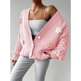 [Fresh Cardigan] Plus Size Women's Loose Cardigan | Sweet and Fresh Style, Floral Decoration, Versatile Fashion Piece for Spring, Autumn, and Winter