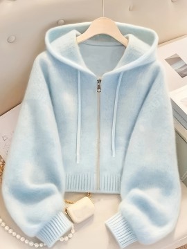 Plus Size - Plus Size - Women'S Light Yellow Hooded Cardigan - Casual Zip-Up Sweater with Ribbed Cuffs, Long Sleeves, and Front Pockets, Perfect for Fall/Winter Layering, Cozy Fall Apparel | Hooded Sweater | Construction, Sweater Cardigan