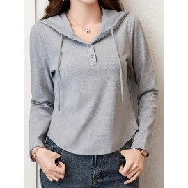 Women's Hooded Sweatshirt - All-Season Casual Pullover Hoodie with Front Button Closure, Machine Washable Sweater for Everyday & Formal Outfits, Relaxed Style, Sleek Appearance, Soft Texture, Stylish Top, Trend Followers