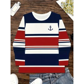 Women's Autumn/ Winter New Arrival Casual Striped Pattern Fleece Fabric Round Neck Long Sleeved T-Shirt Top