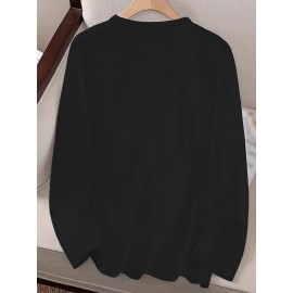 Women's Casual Long Sleeve Crew Neck Graphic T-Shirt - Sun Moon Stars Print with 