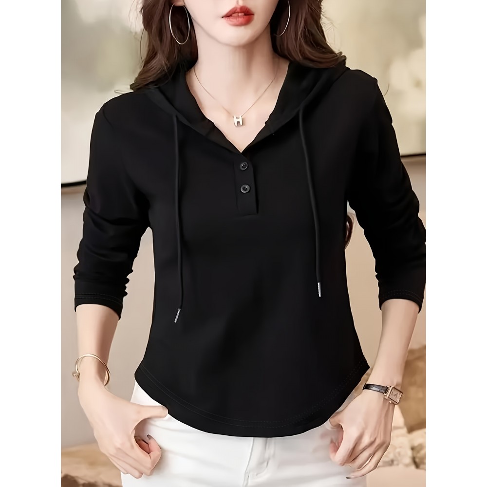 Women's Hooded Sweatshirt - All-Season Casual Pullover Hoodie with Front Button Closure, Machine Washable Sweater for Everyday & Formal Outfits, Relaxed Style, Sleek Appearance, Soft Texture, Stylish Top, Trend Followers